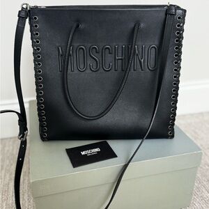 Moschino Black Leather Tote Shoulder Bag